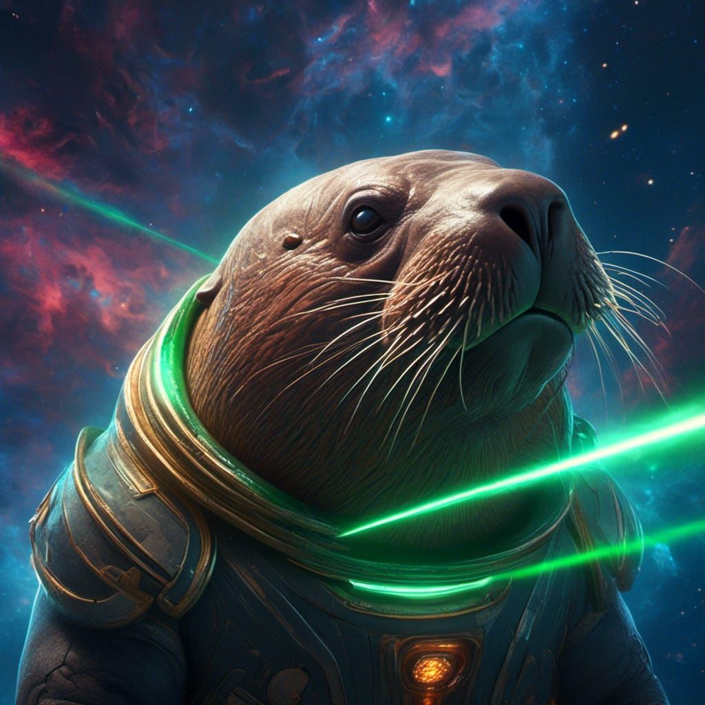 Muscular Walrus Superhero Shoots Lasers from Space