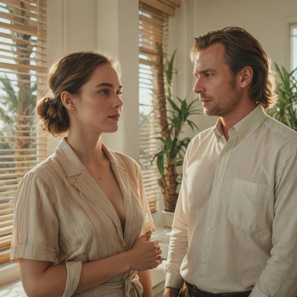 Intimate Office Discussion in Soft Pastel Colors