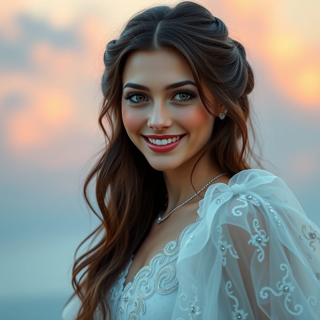 Glamorous European Woman in Elegant Gown