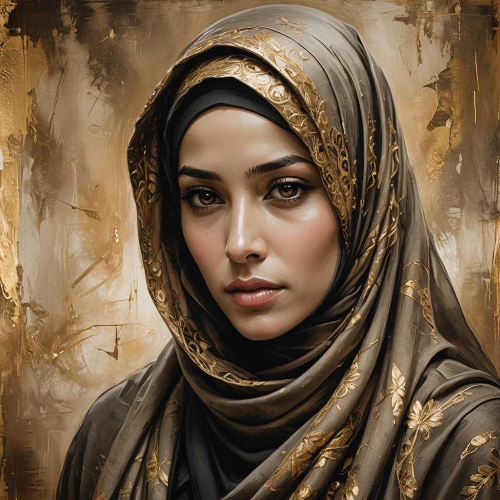 Figure in Hijab: Sepia-Toned Digital Painting