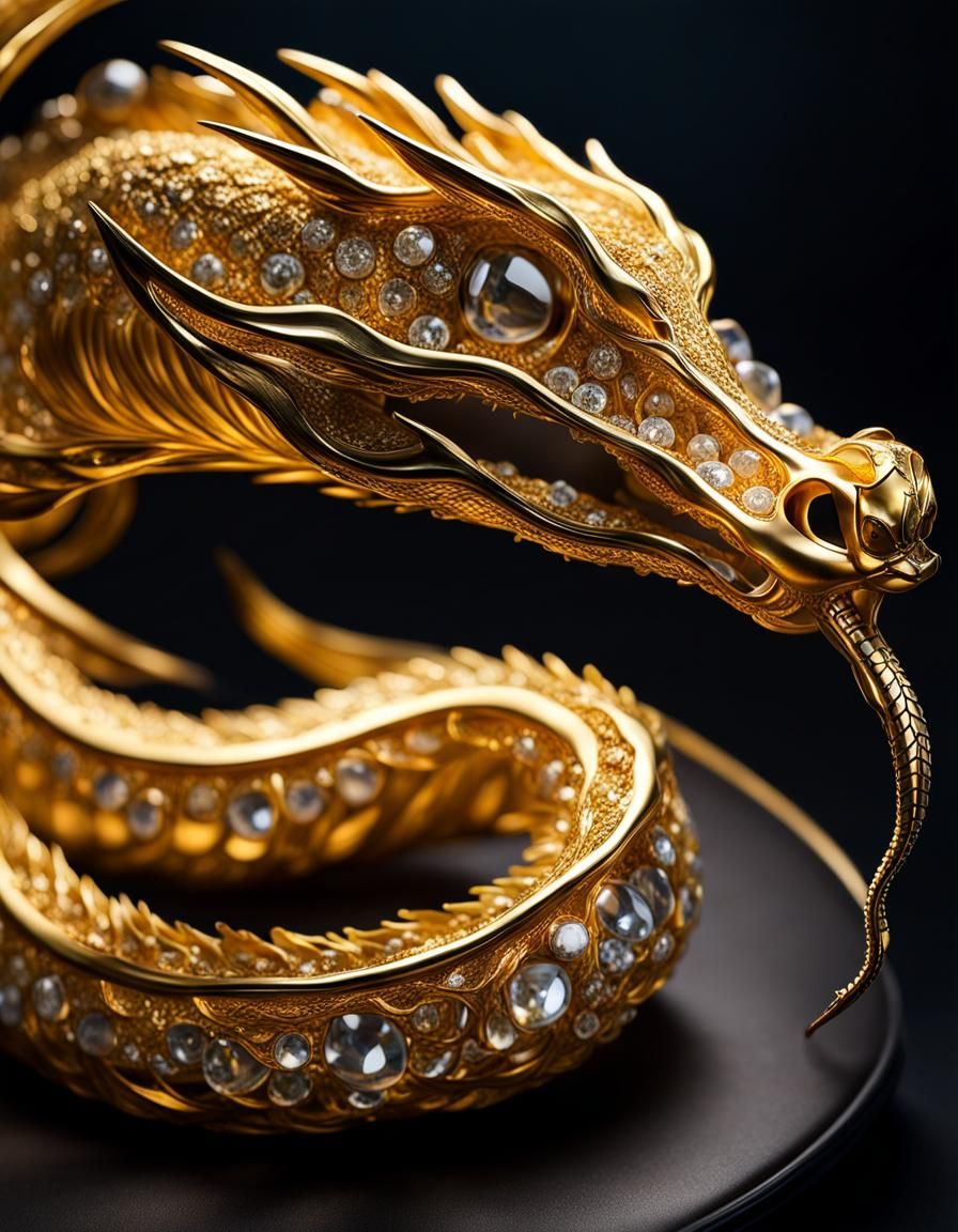 Gilded Sea Dragon Food Sculpture in Glass Art Style
