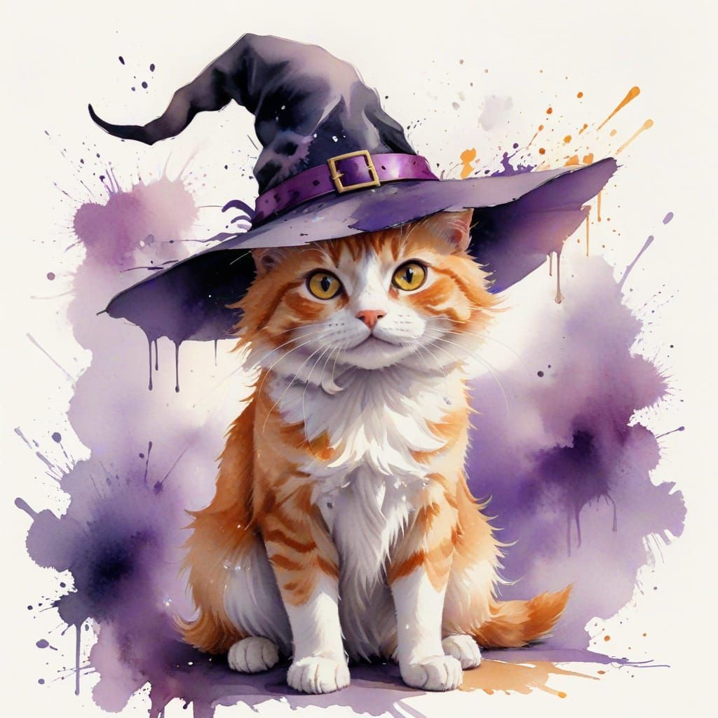 Orange Tabby Witch Cat on Broomstick