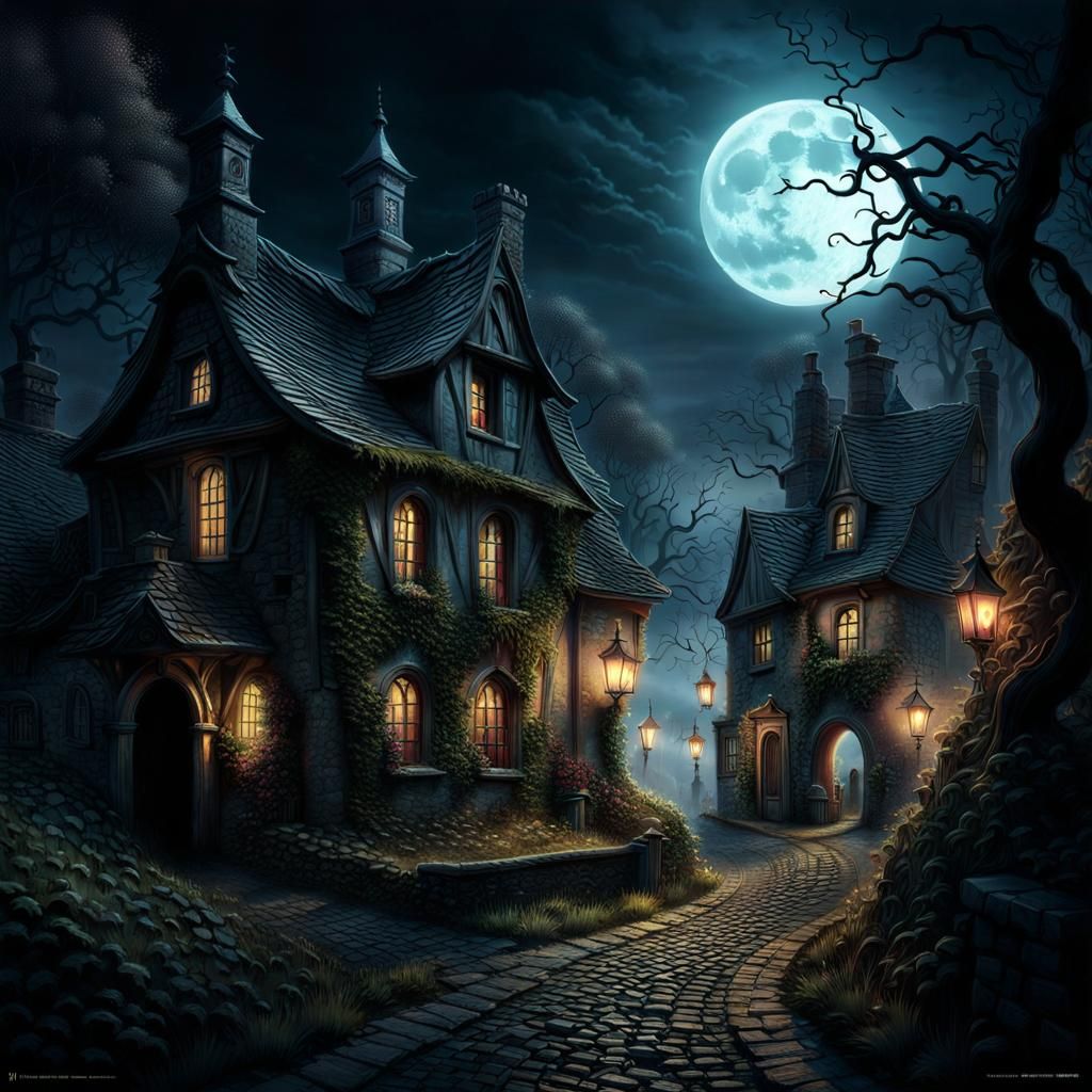 Haunted Ghostly Village with Spectral Figures