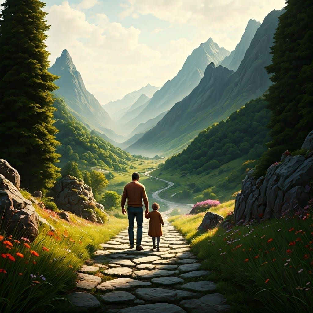 Family Stroll Through a Magical Landscape