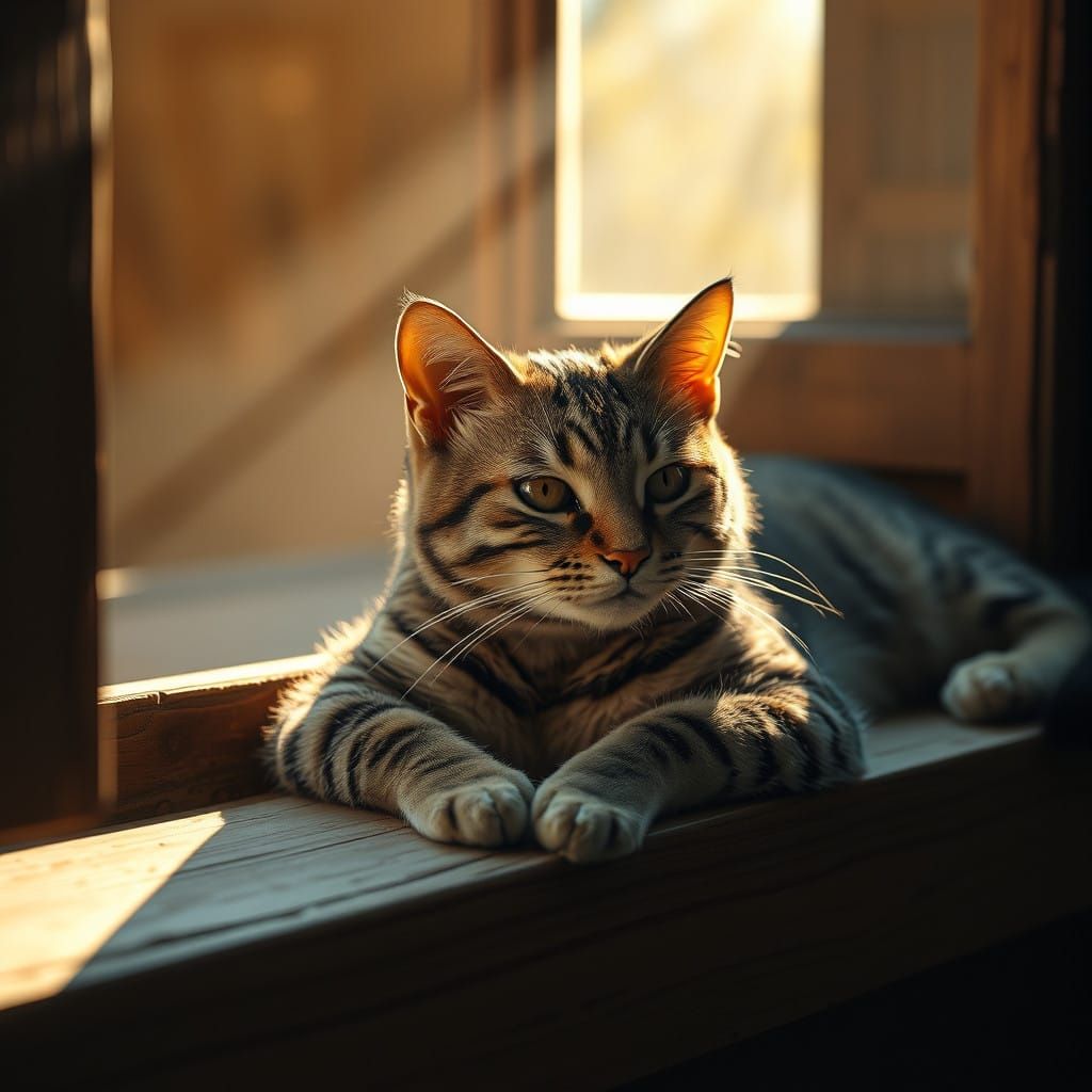 Surreal Window Cat in Golden Light