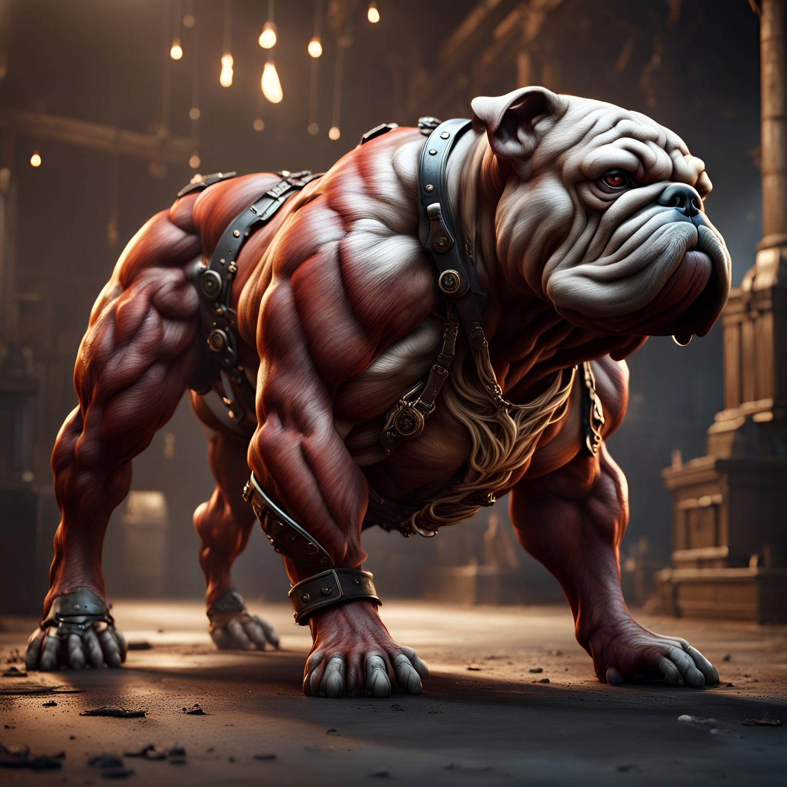 Muscled Bulldog in Detailed Matte Painting