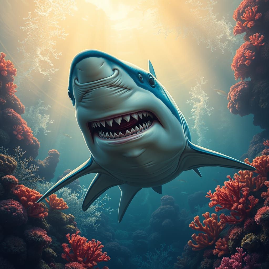 Majestic Shark Swimming Through Coral Reefs