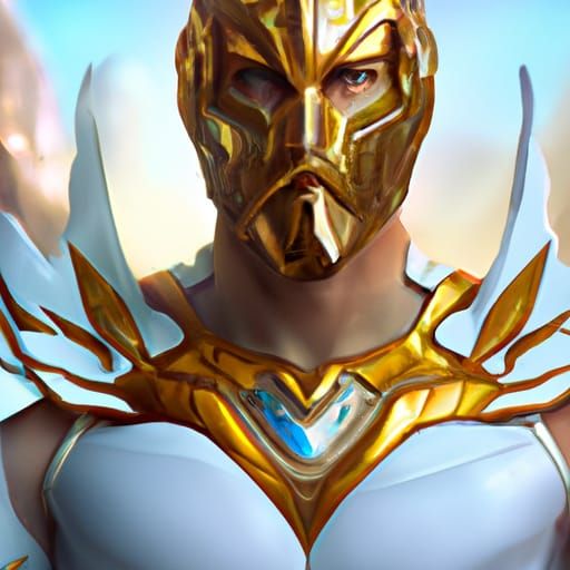 Eagle Masked Superhero in Gold and White, Comic Art