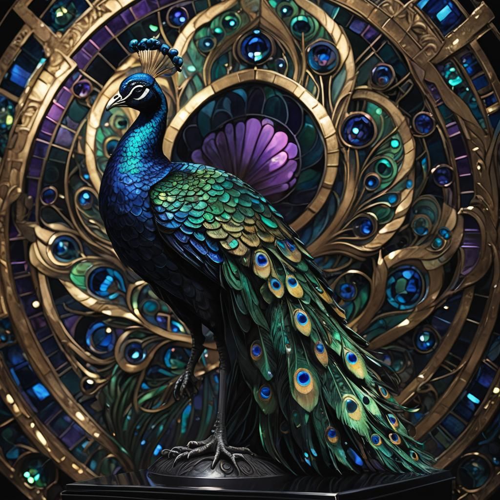 Vibrant Glass Peacock in Art Deco Style