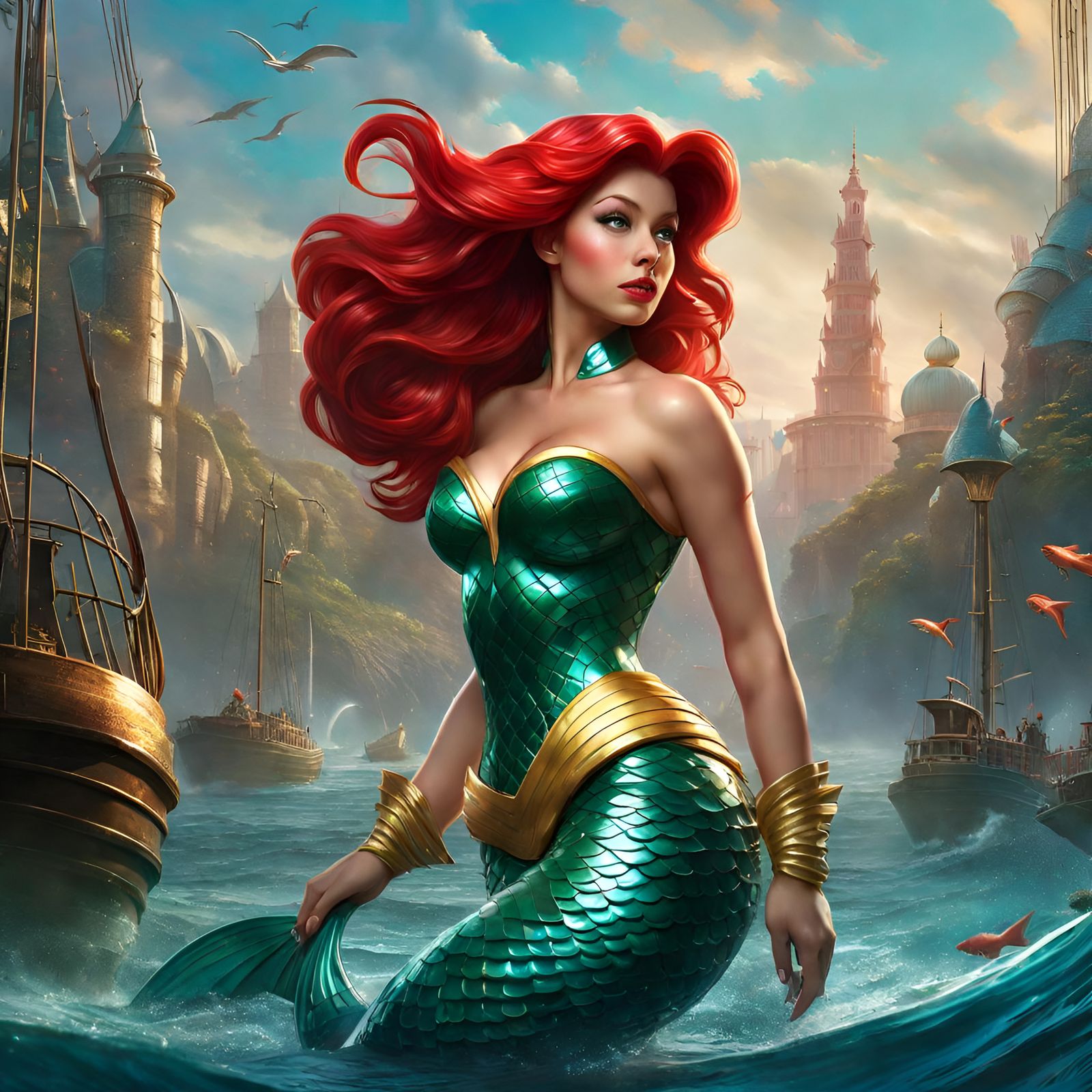 Flirty Ariel in Latex: Hyperdetailed Digital Painting