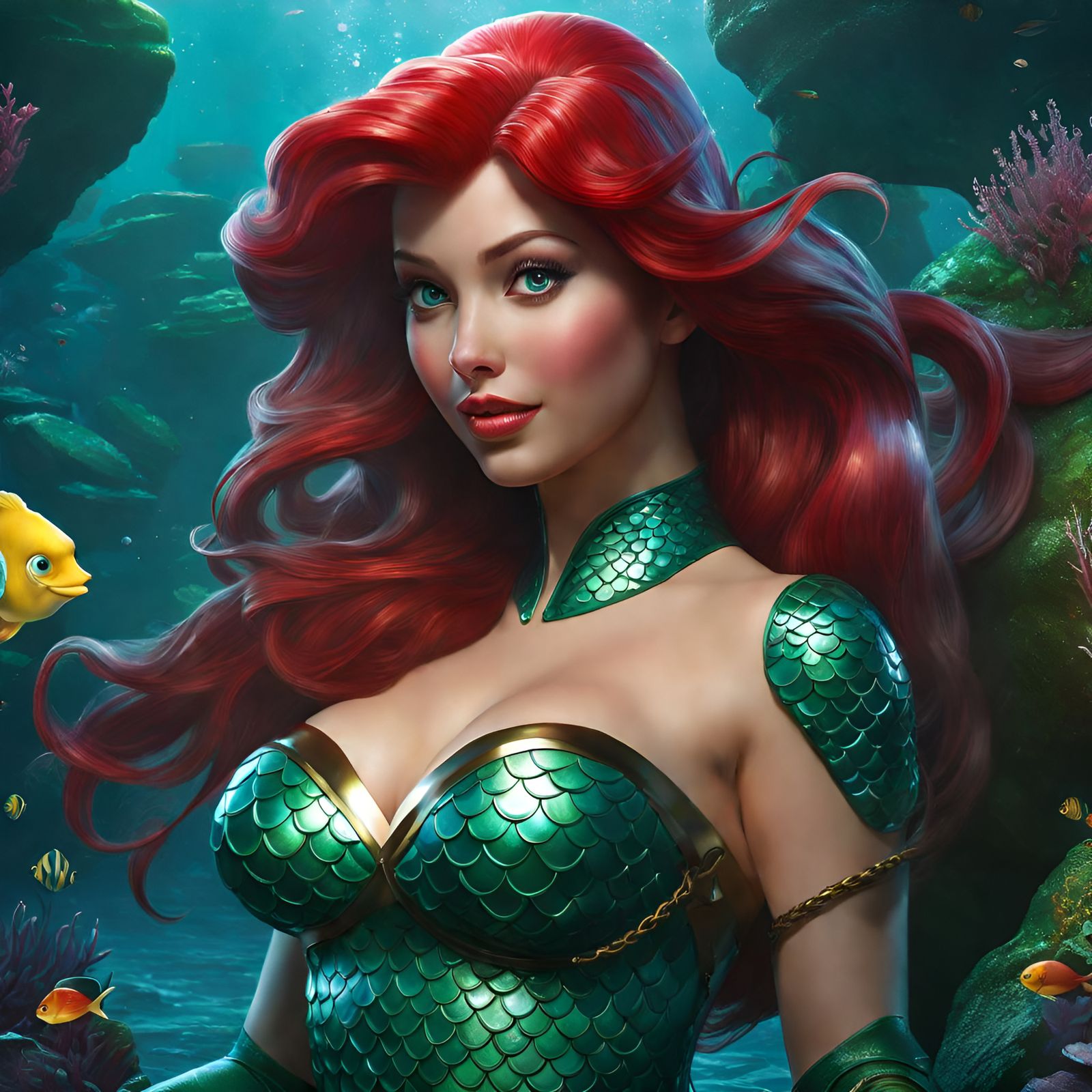 Flirty Ariel in Latex: Hyperdetailed Fantasy Art