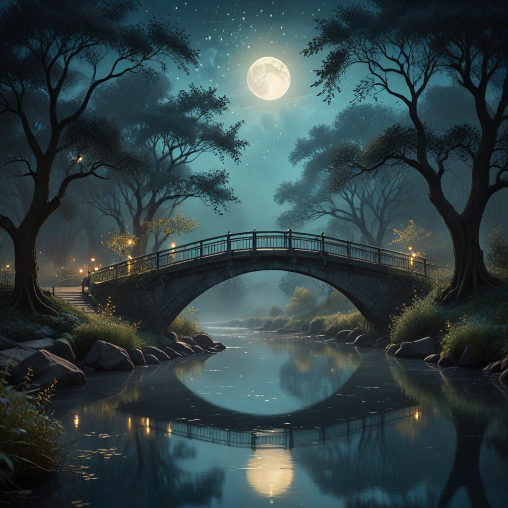 Ethereal Celestial Nightscape with Winding River
