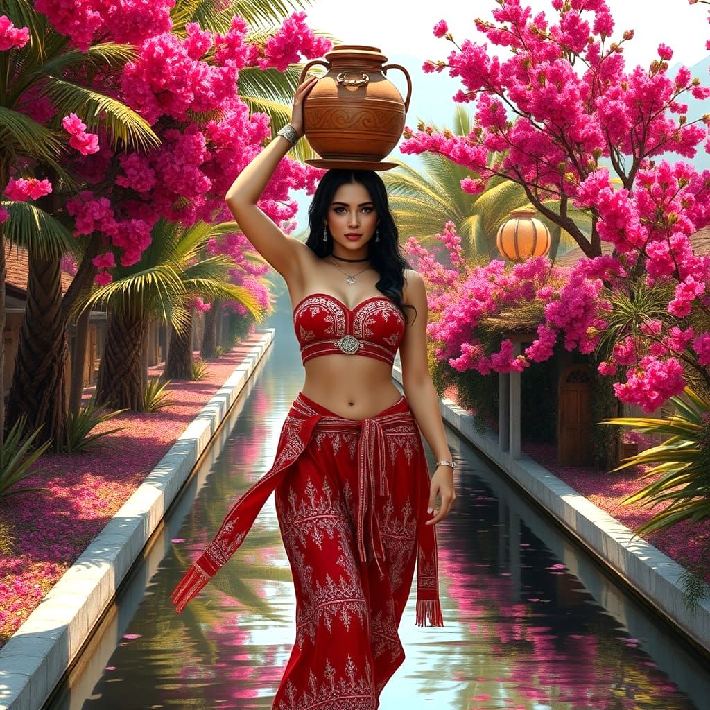 Greek Woman with Water Pot, Detailed Digital Art
