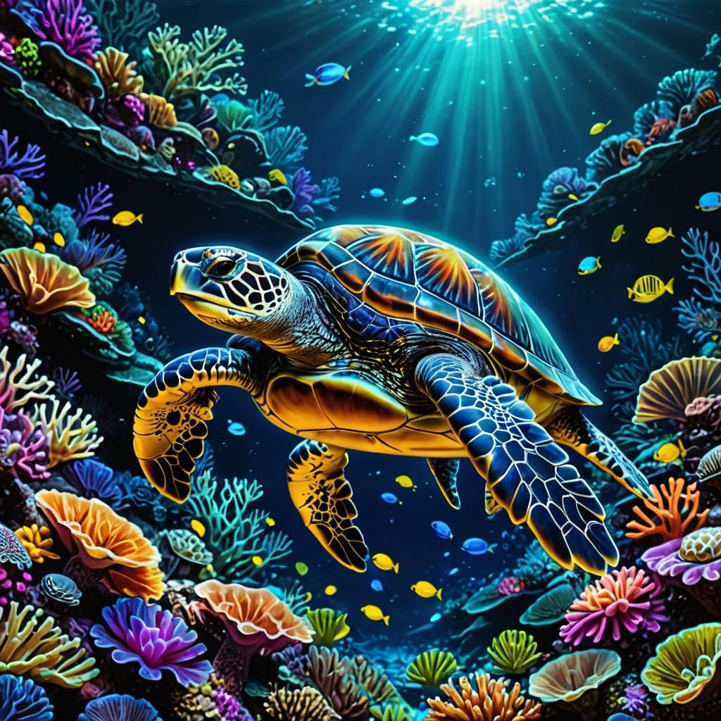 bioluminescent sea turtle