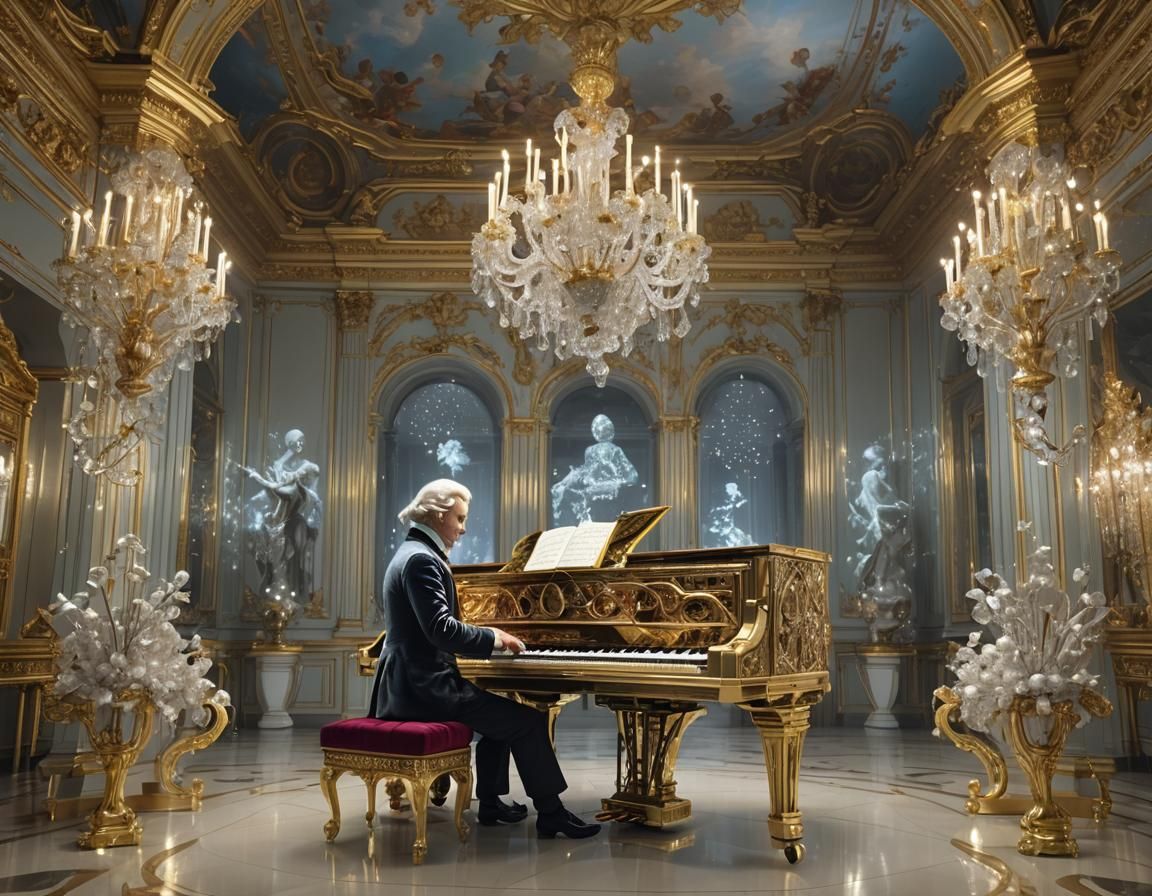 Mozart Plays Crystal Piano in Baroque Retrowave Style