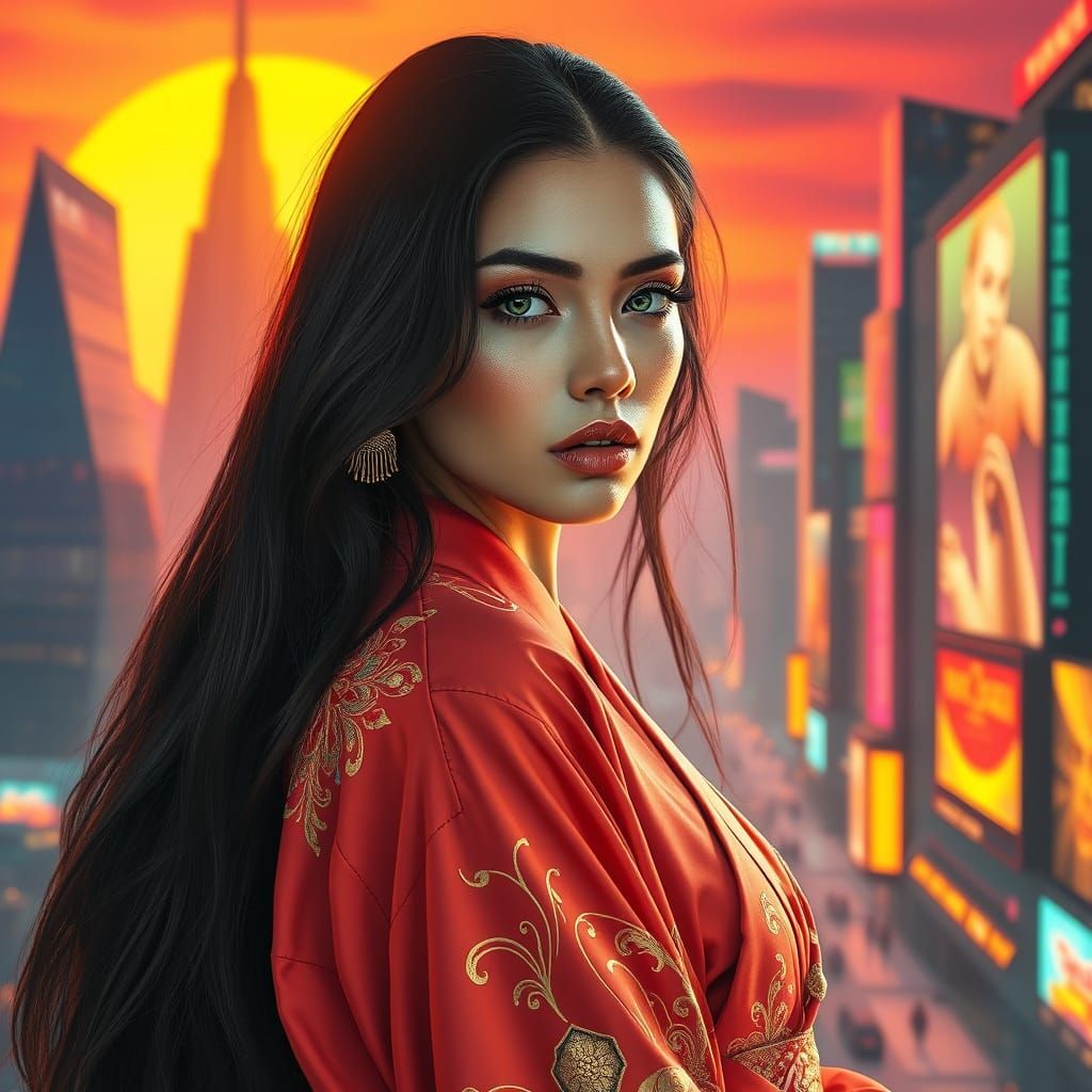 Woman with elegant kimono