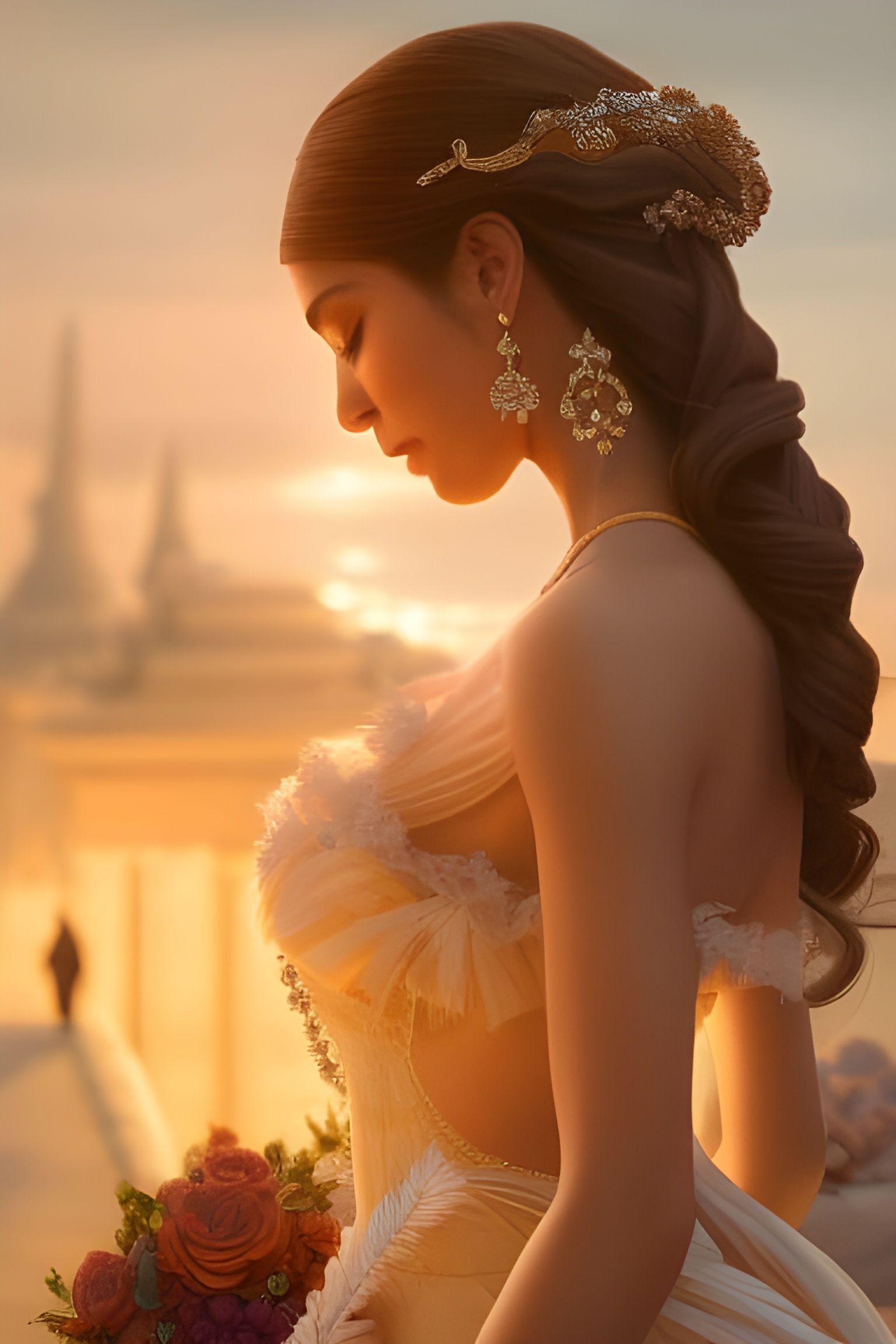 Sunset Woman: Hyperdetailed Illustration in Warm Colors