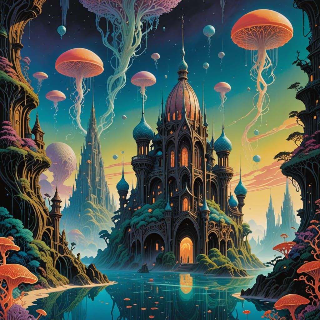 Ethereal Underwater Metropolis in Iridescent Coral and Pearl