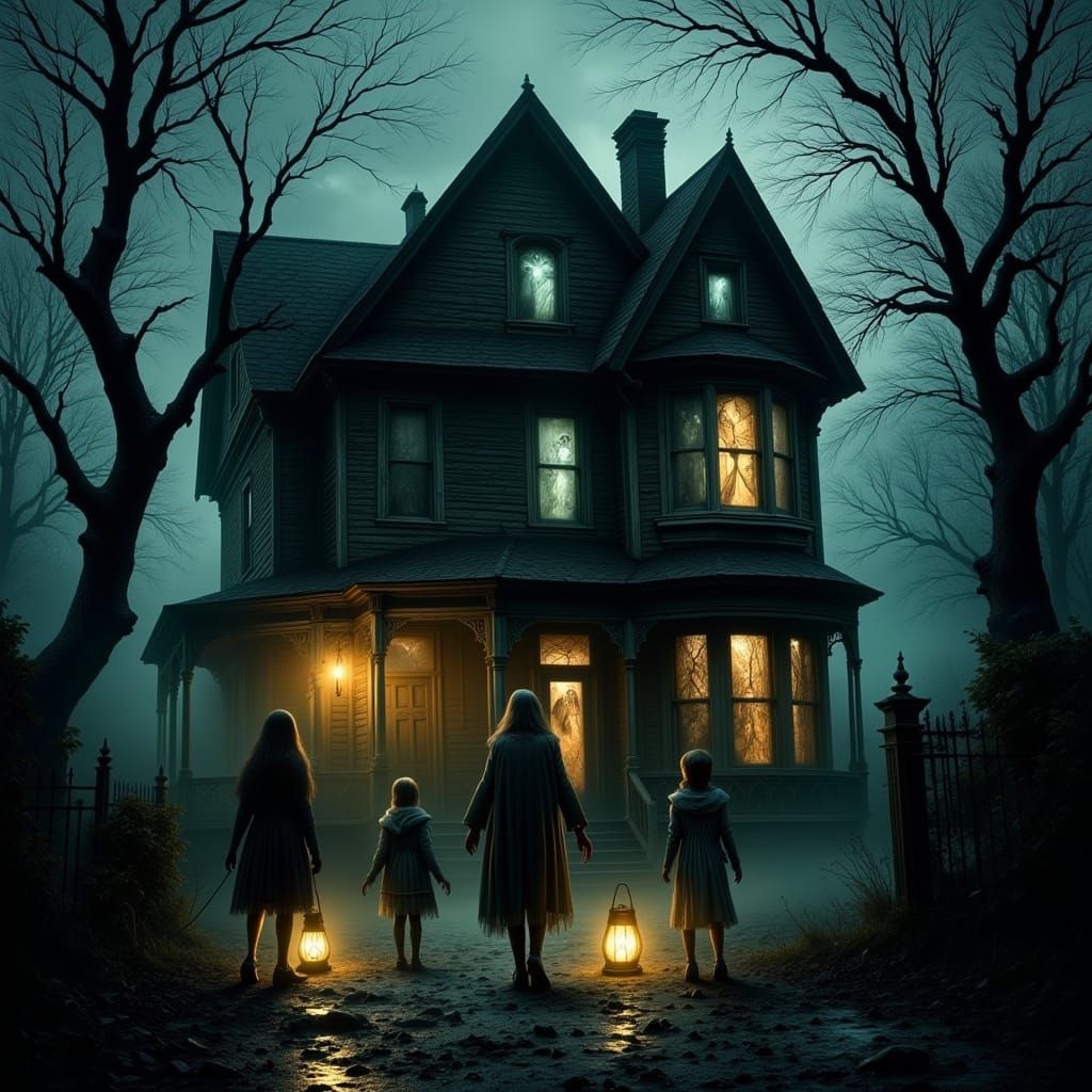 Creepy Victorian House with Spectral Faces
