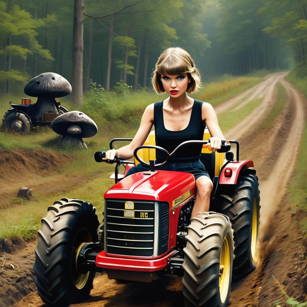 Taylor Swift Drives Tiny Tractor in Sinister Style