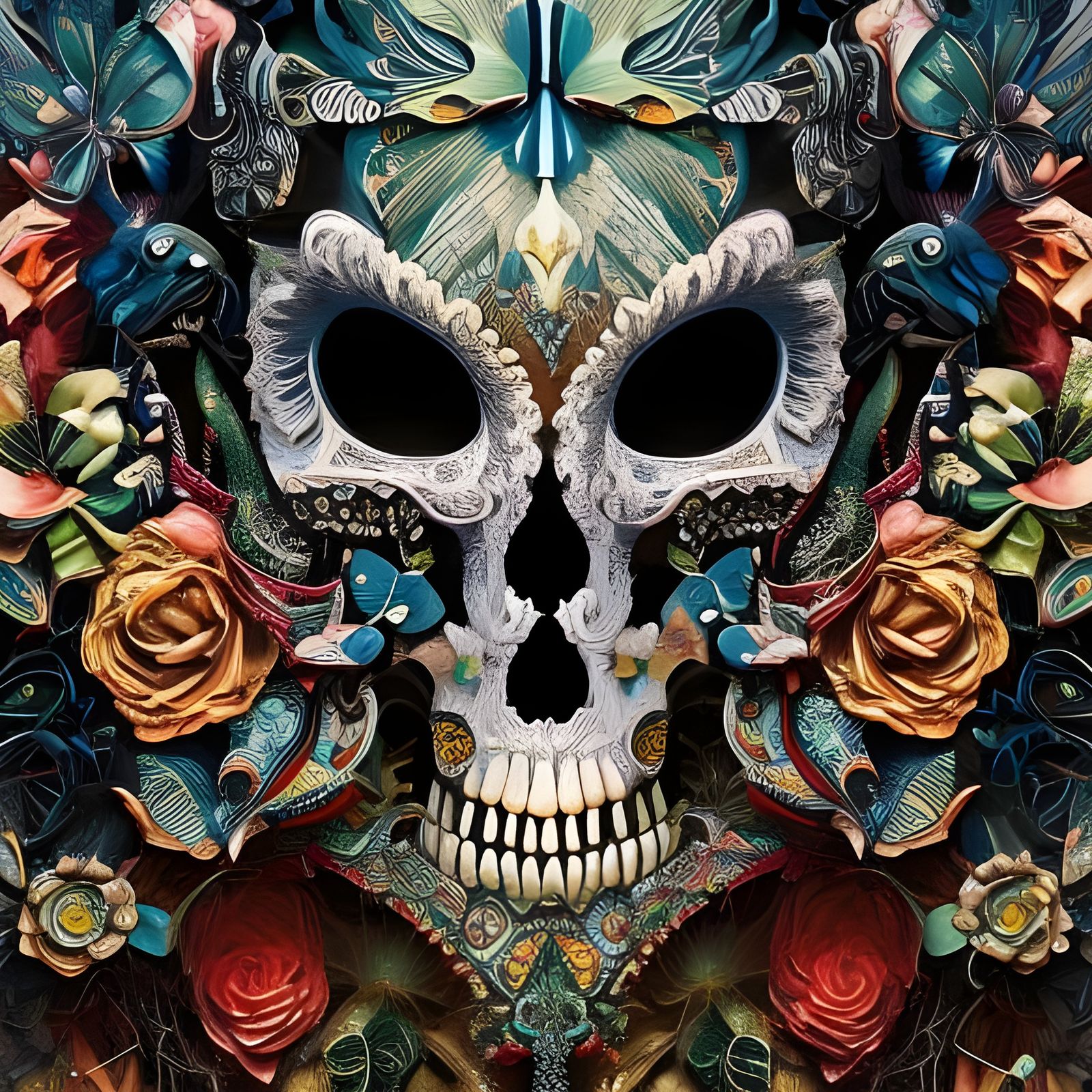 Hyperdetailed Sugar Skull Collage with Intricate Motifs