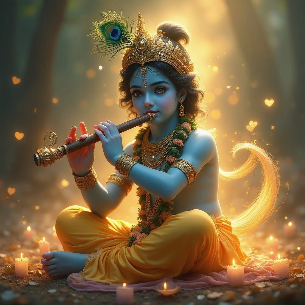 Lord Krishna in Ethereal Glow with Majestic Peacock Feather ...