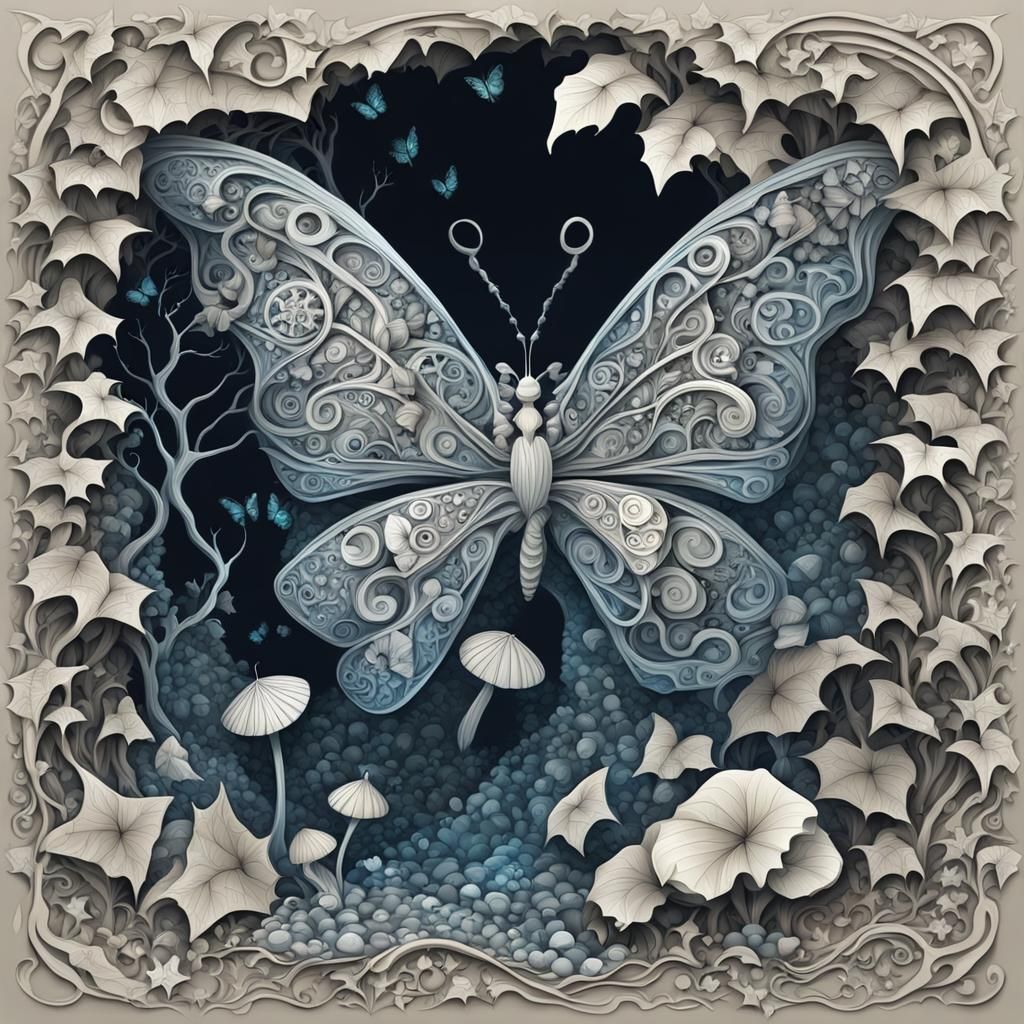 Creepy Fairy in Woods with Butterfly and Animals