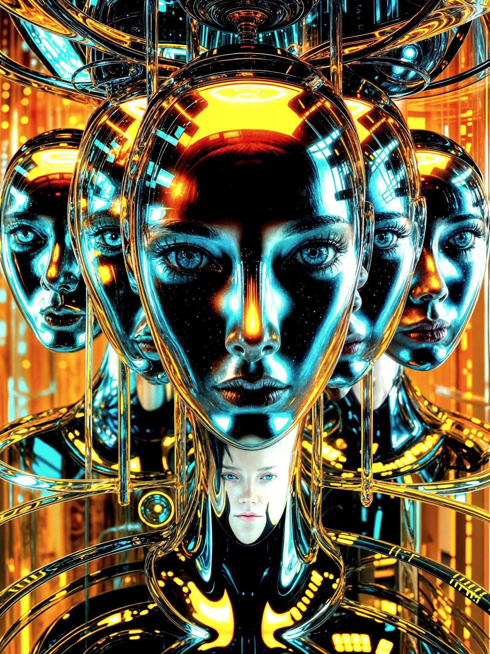 Sci-Fi Female Heads in Liquid Glass Illusion