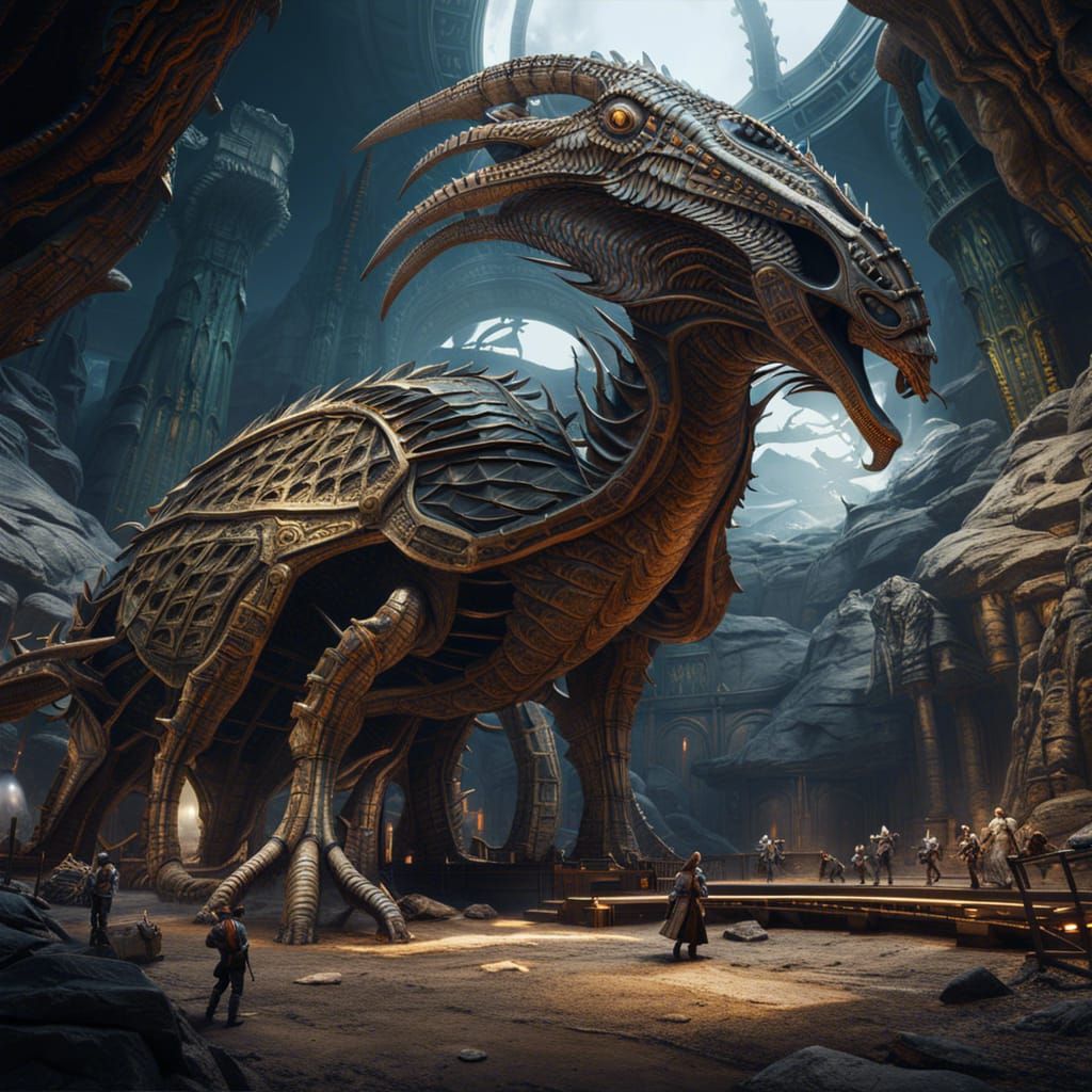 Fearsome Alien Fossil Exhibit: Detailed Matte Painting