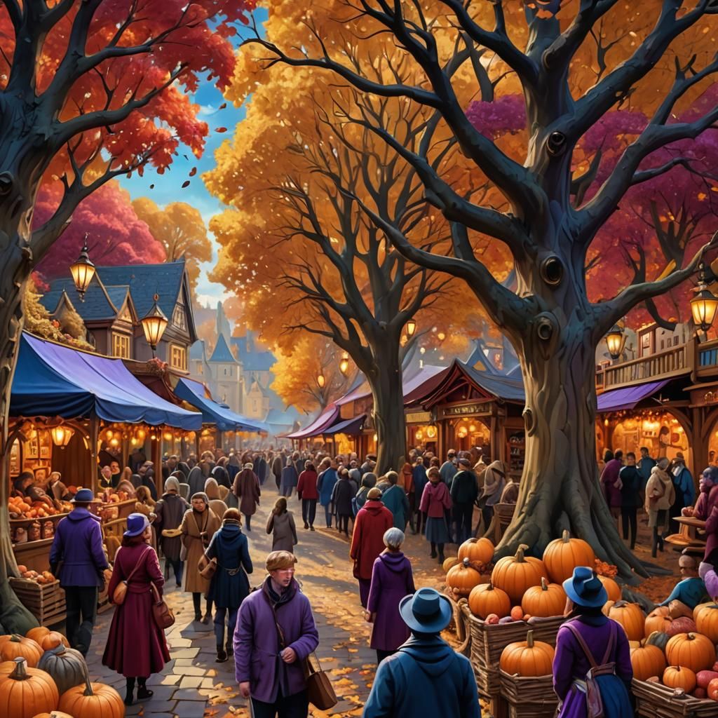 Autumn English Fair with Fantasy Architecture in Digital Art