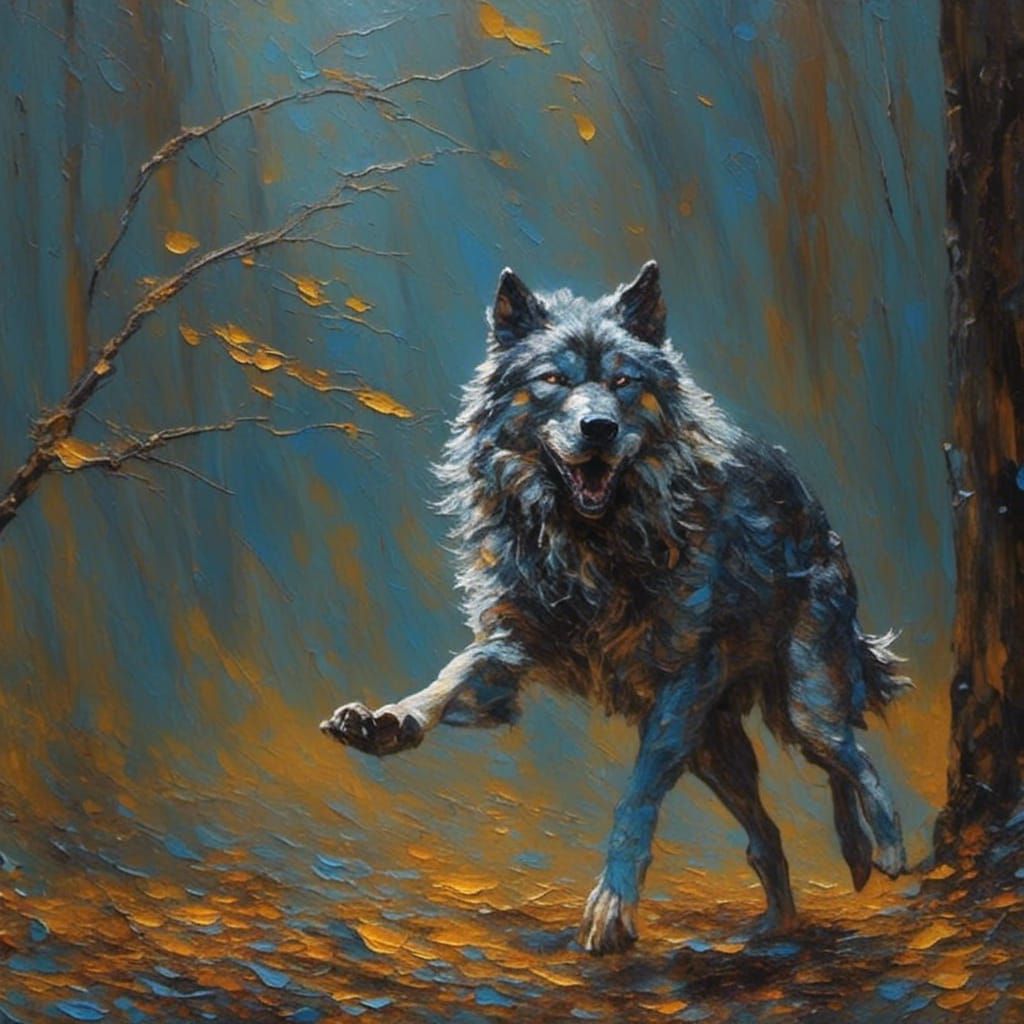 Dancing with Wolves in Impasto Photography Style
