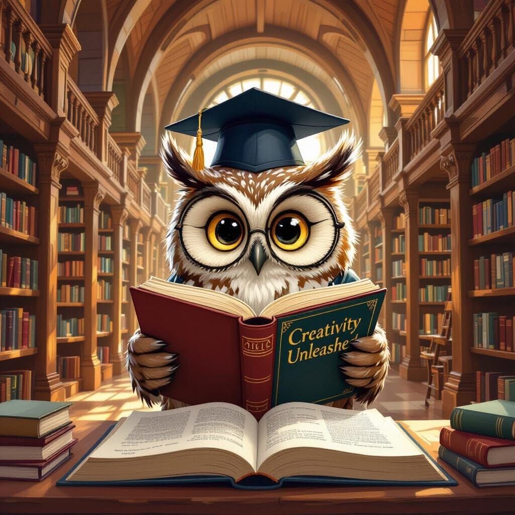 Wise Owl Reads 'Creativity Unleashed' in Sunlit Library