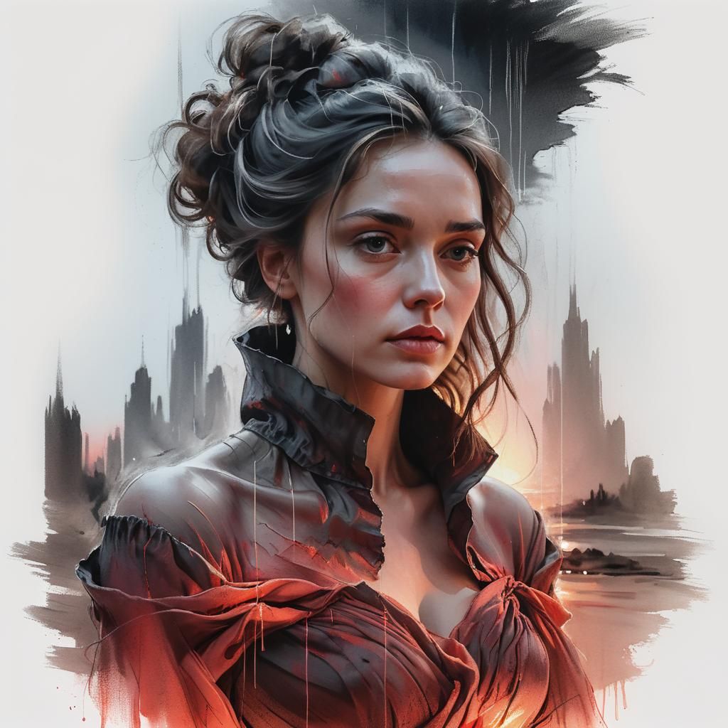 Elegant, Sad Woman in Vibrant Sunset Glow