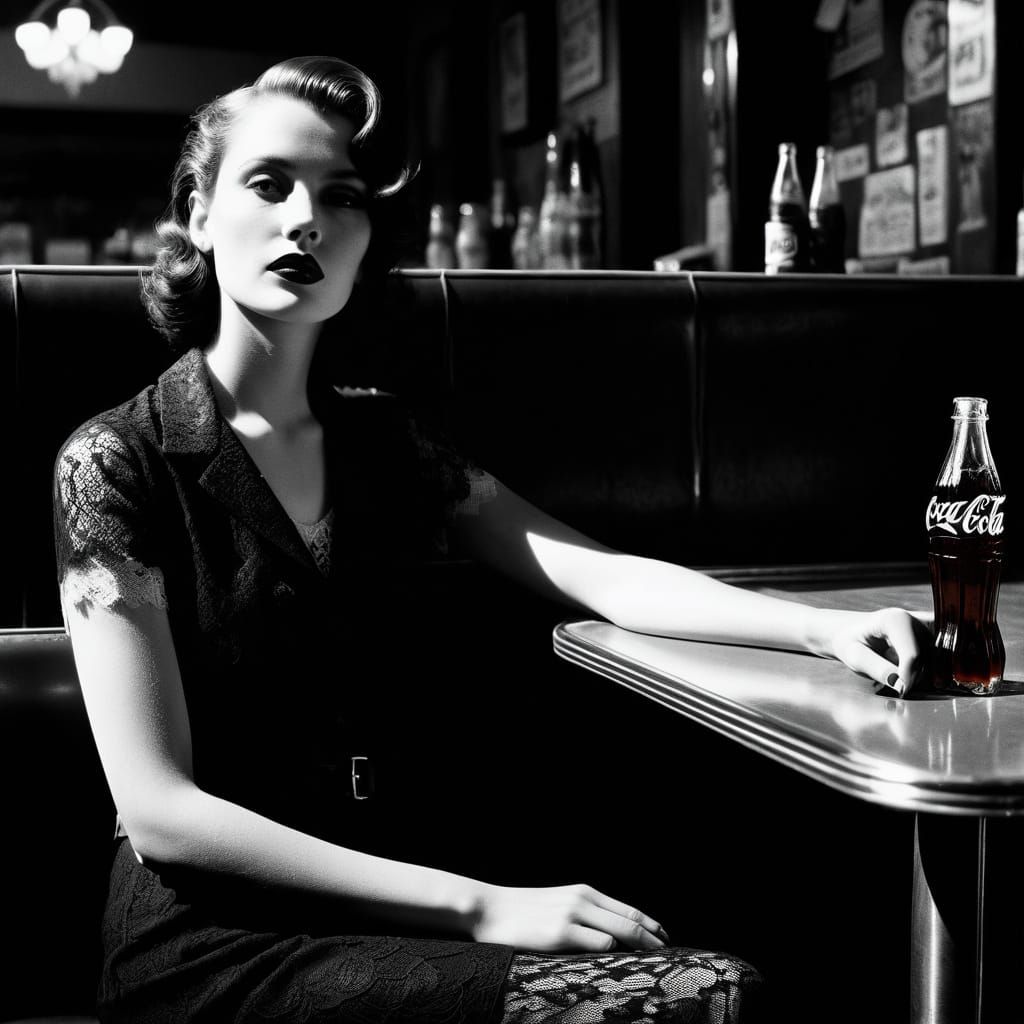 Monochrome Female Portrait in Film Noir Style