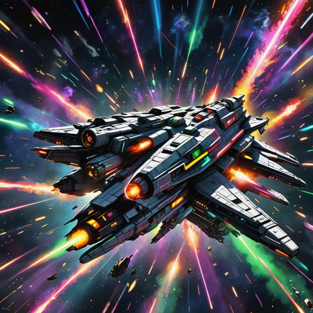 Futuristic Space Battleship in Manga Style