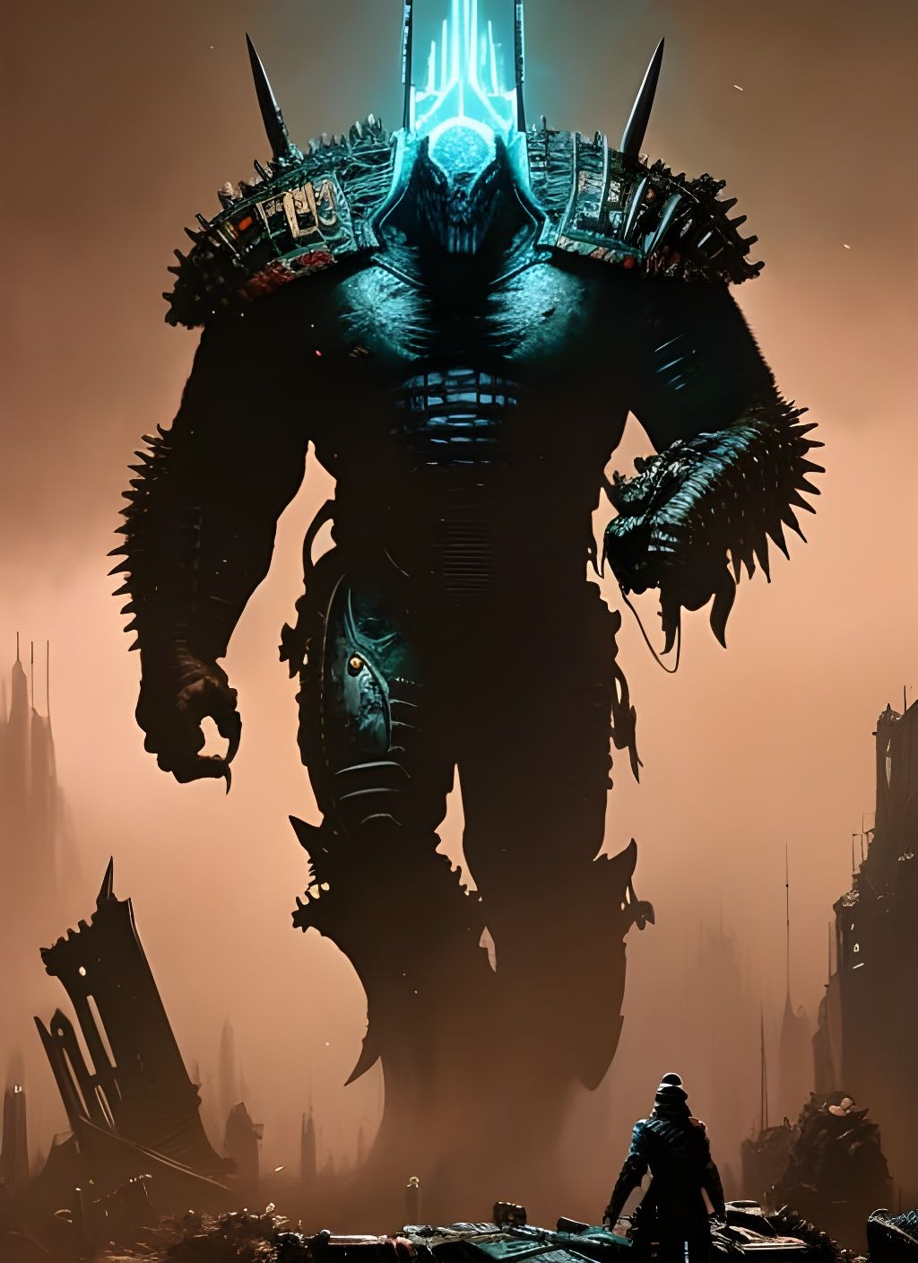 Armored Cyborg Beast in Post-Apocalyptic Wasteland