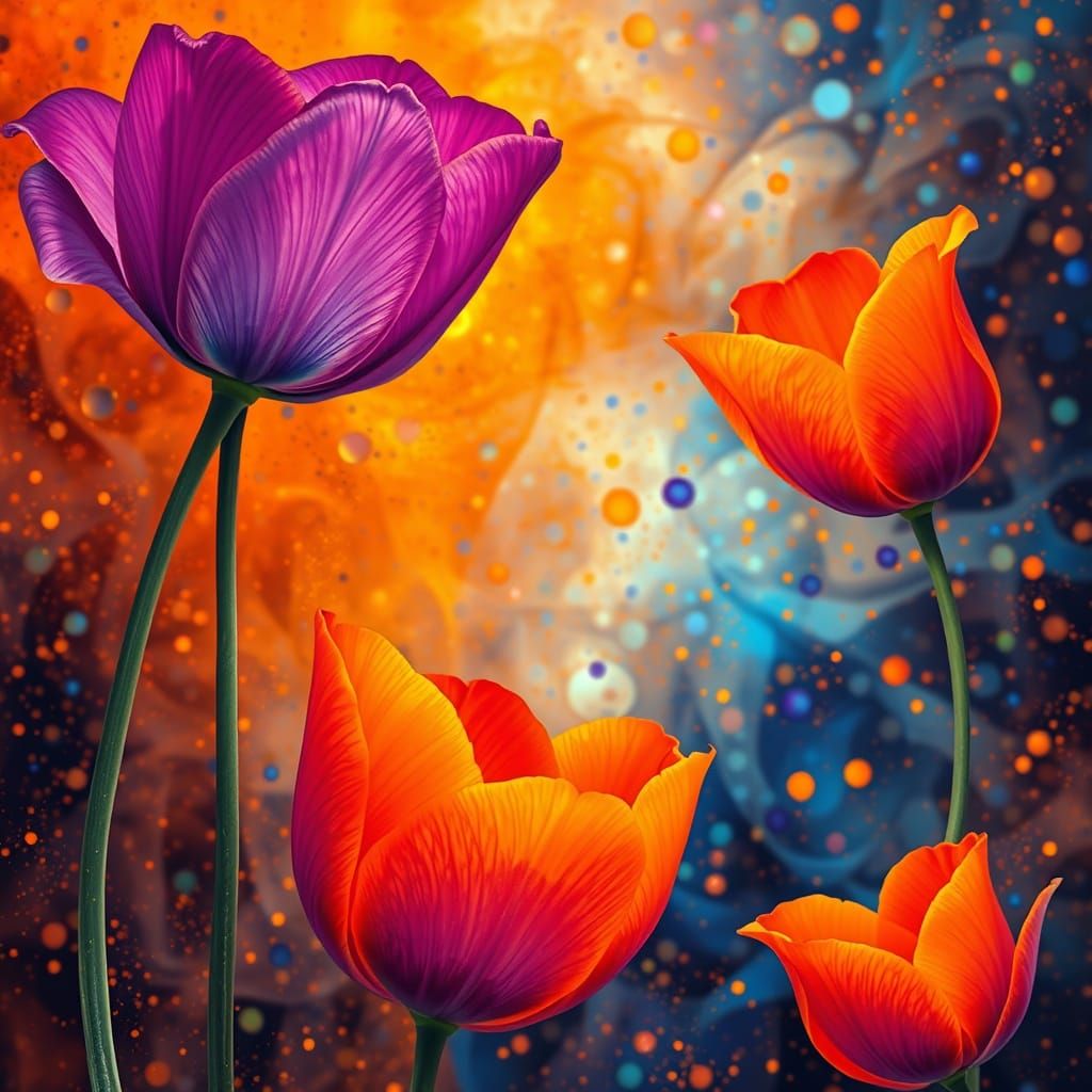 Dreamlike Encounter with Vibrant Florals and Whirling Spirit