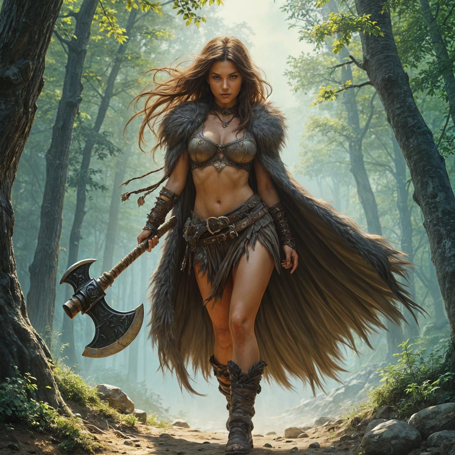 Primitive Barbarian Warrior in Dnd Painterly Style