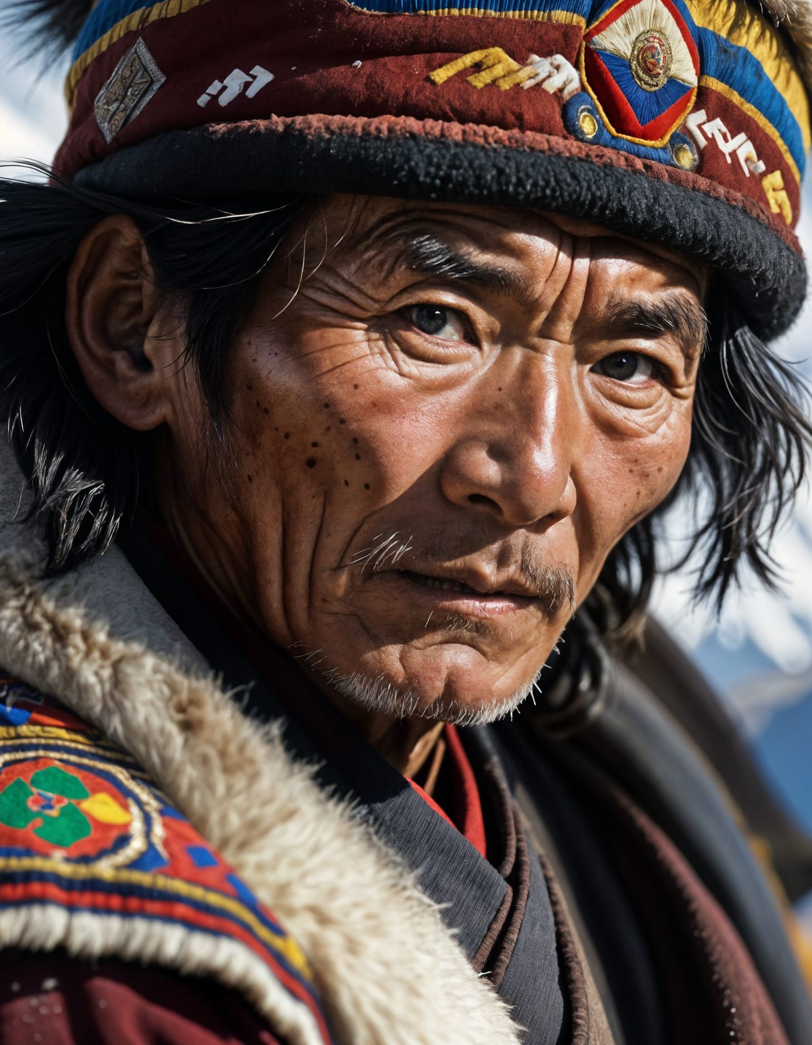 Old Tibetan Sherpa Portrait in Himalayas