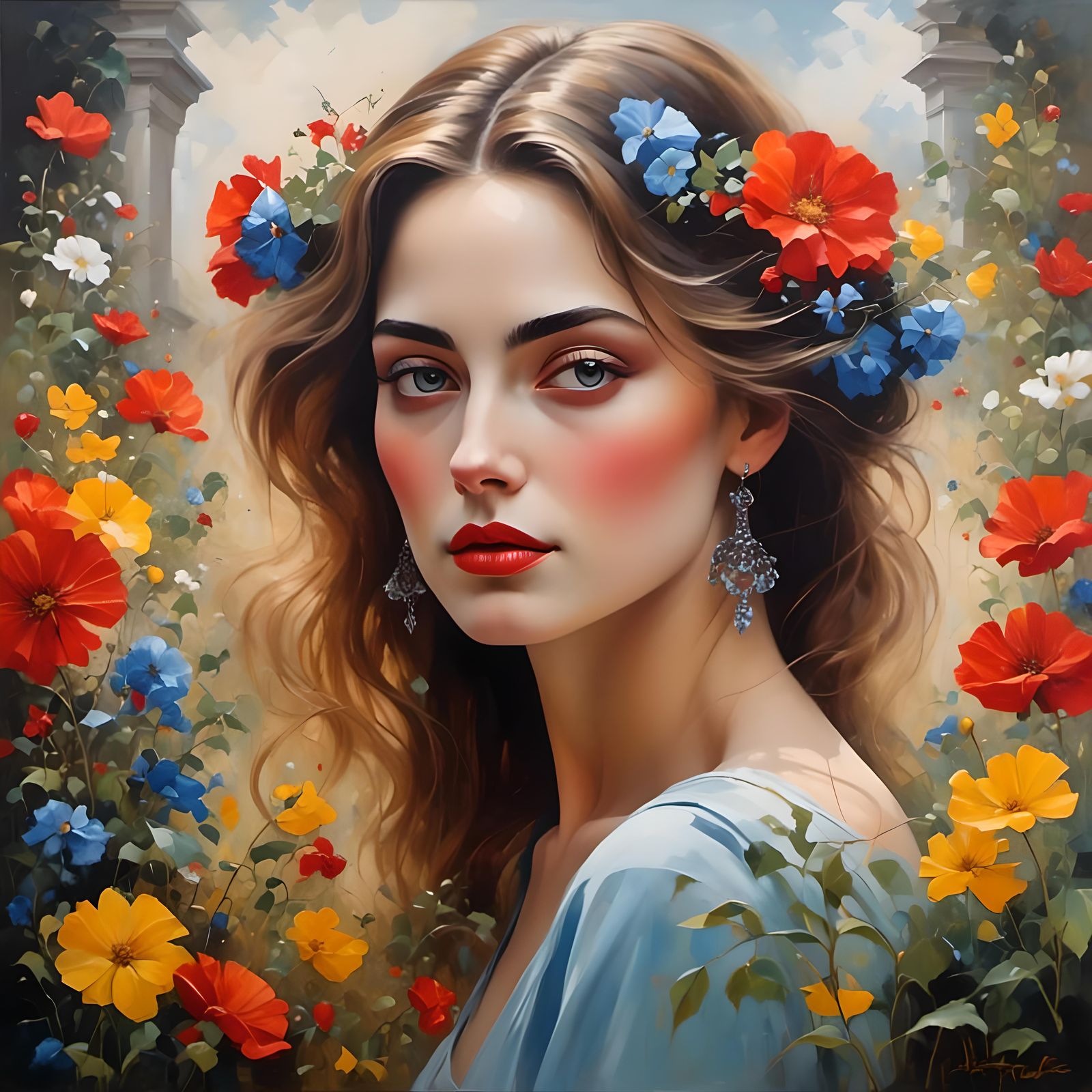 Floral Garden Portrait of Feminine Beauty