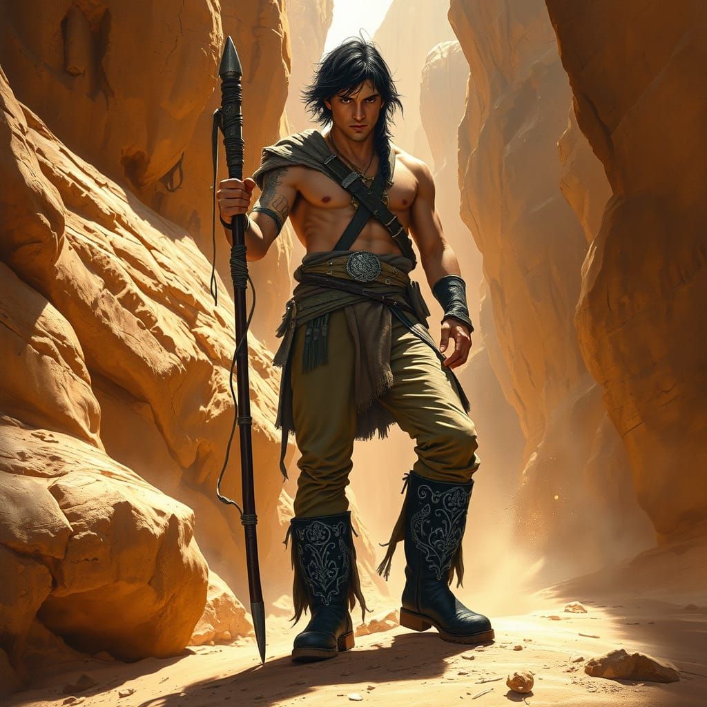 Desert Warrior with Glaive in Dramatic Lighting