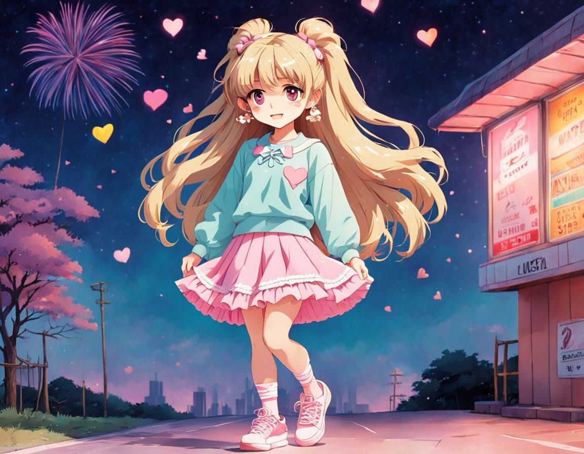 1980s Anime Girl in Pastel Hues