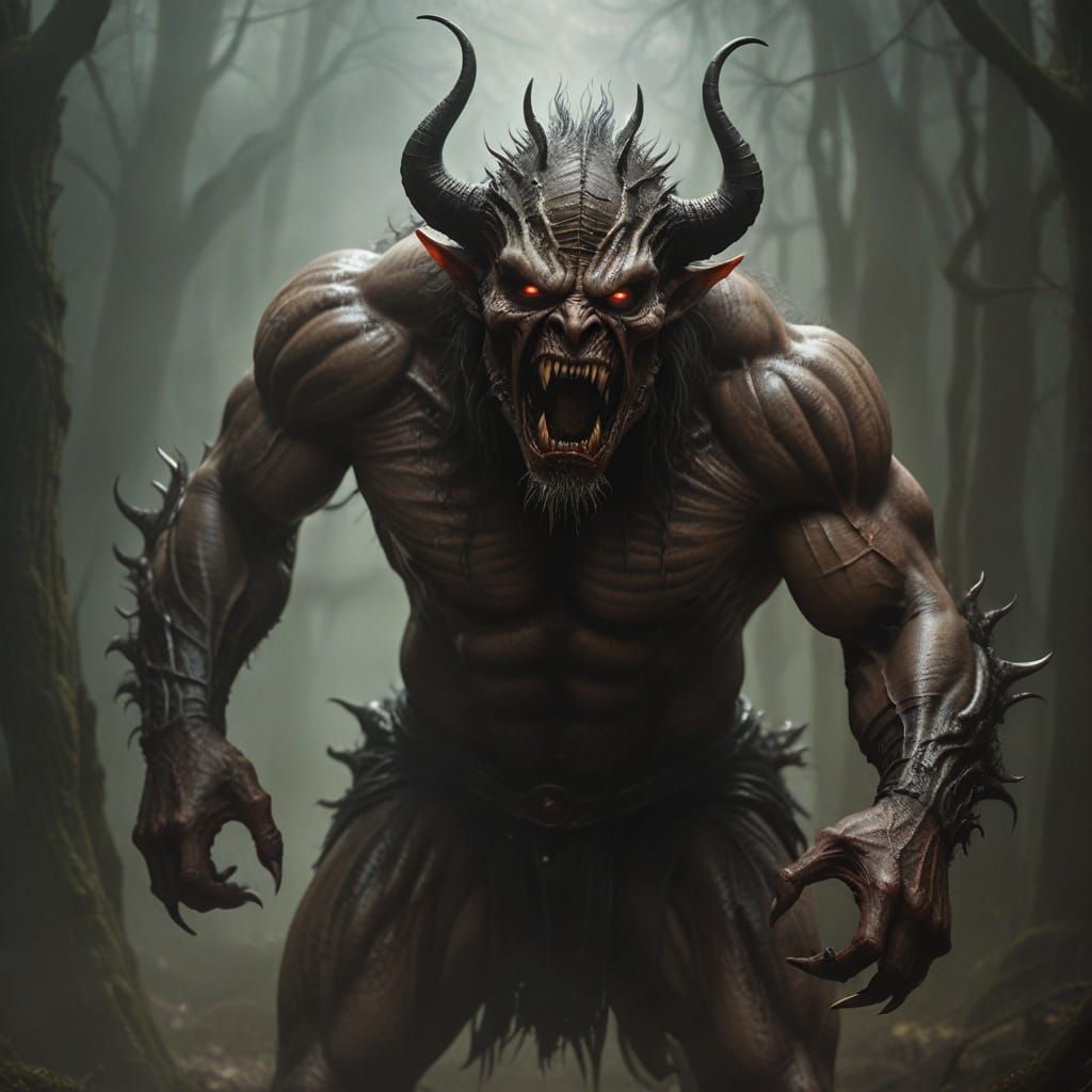 Dark Fantasy Demon Emerges from the Shadows