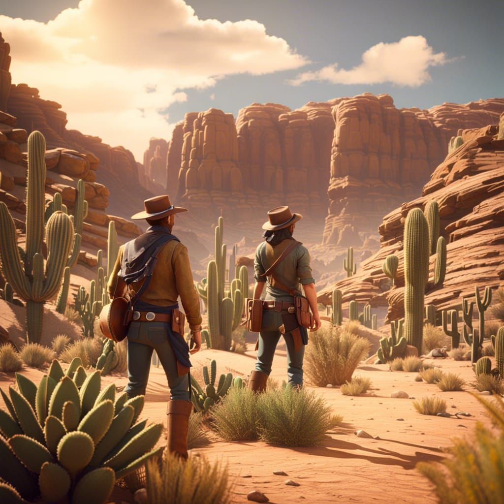 Cowboy and Cowgirl Treasure Hunt in Perilous Desert