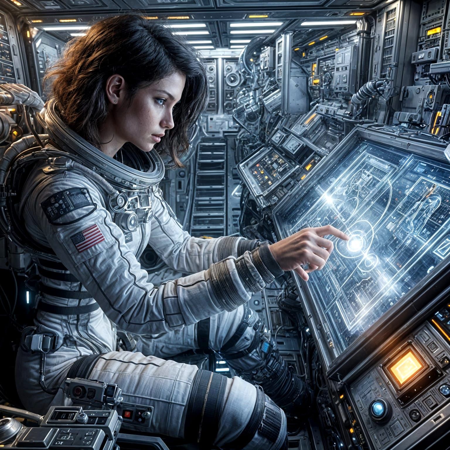 Astronaut in Zero-Gravity Space Lab