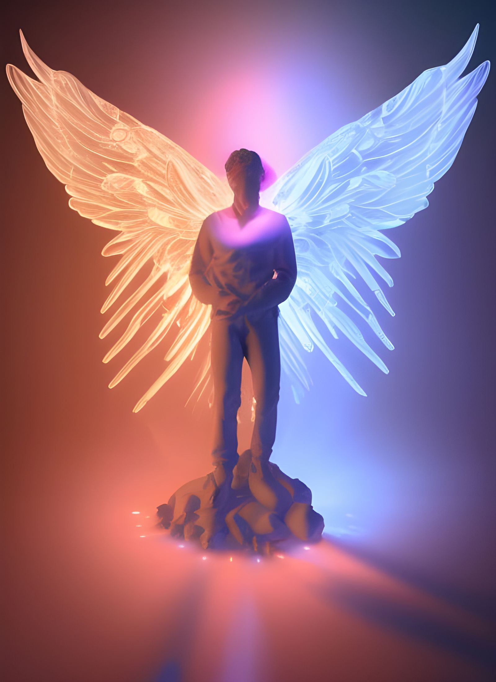 Victorian Angel Portrait with Neon Vapor Wings