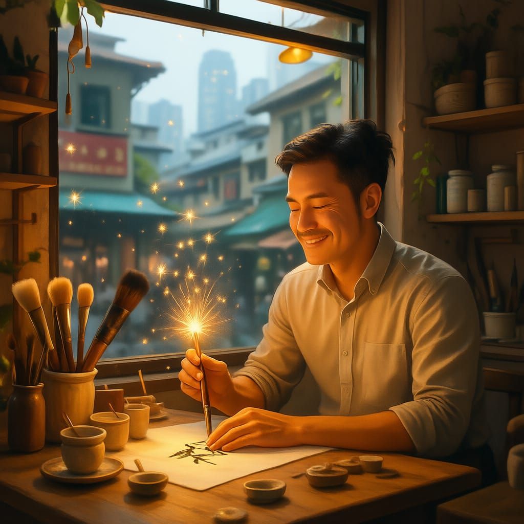 Magical Brush Maker in Bright New Shop