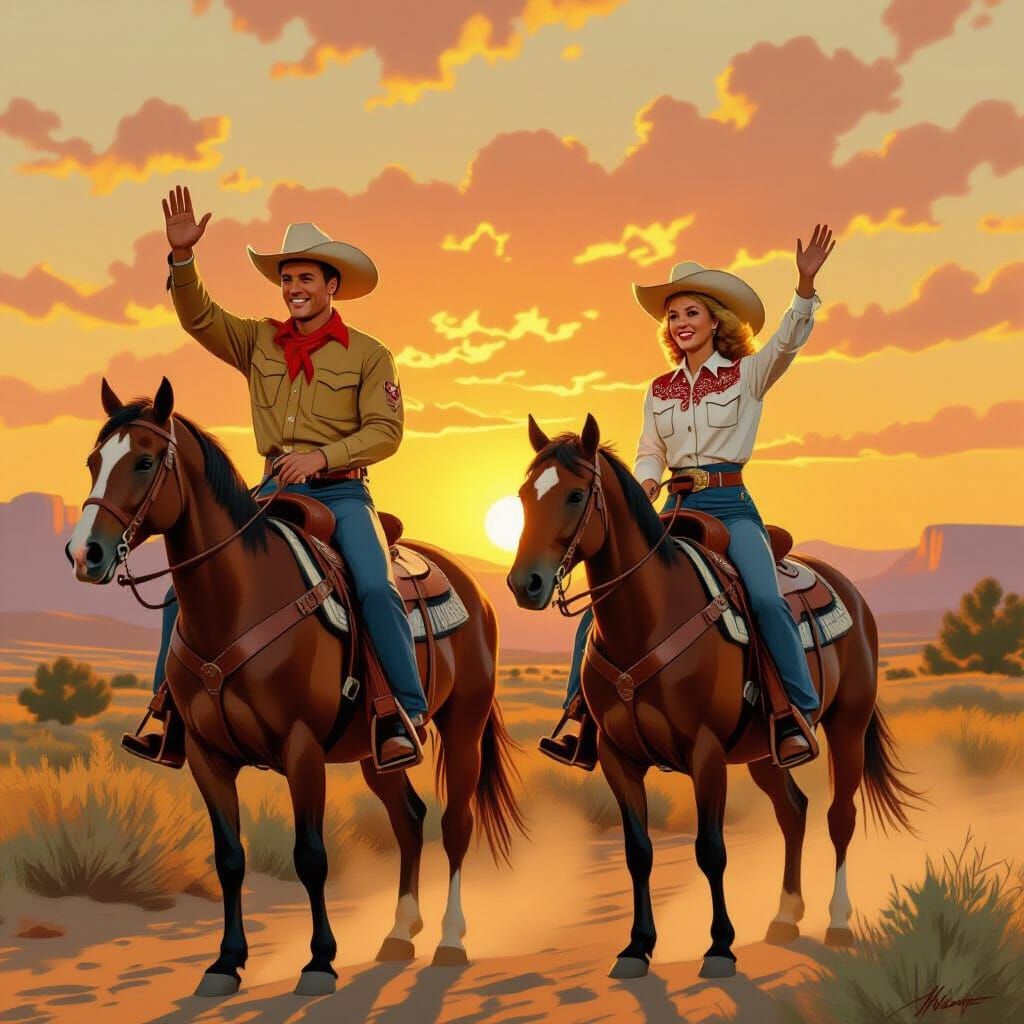 Roy Rogers & Dale Evans Ride Horses at Sunset