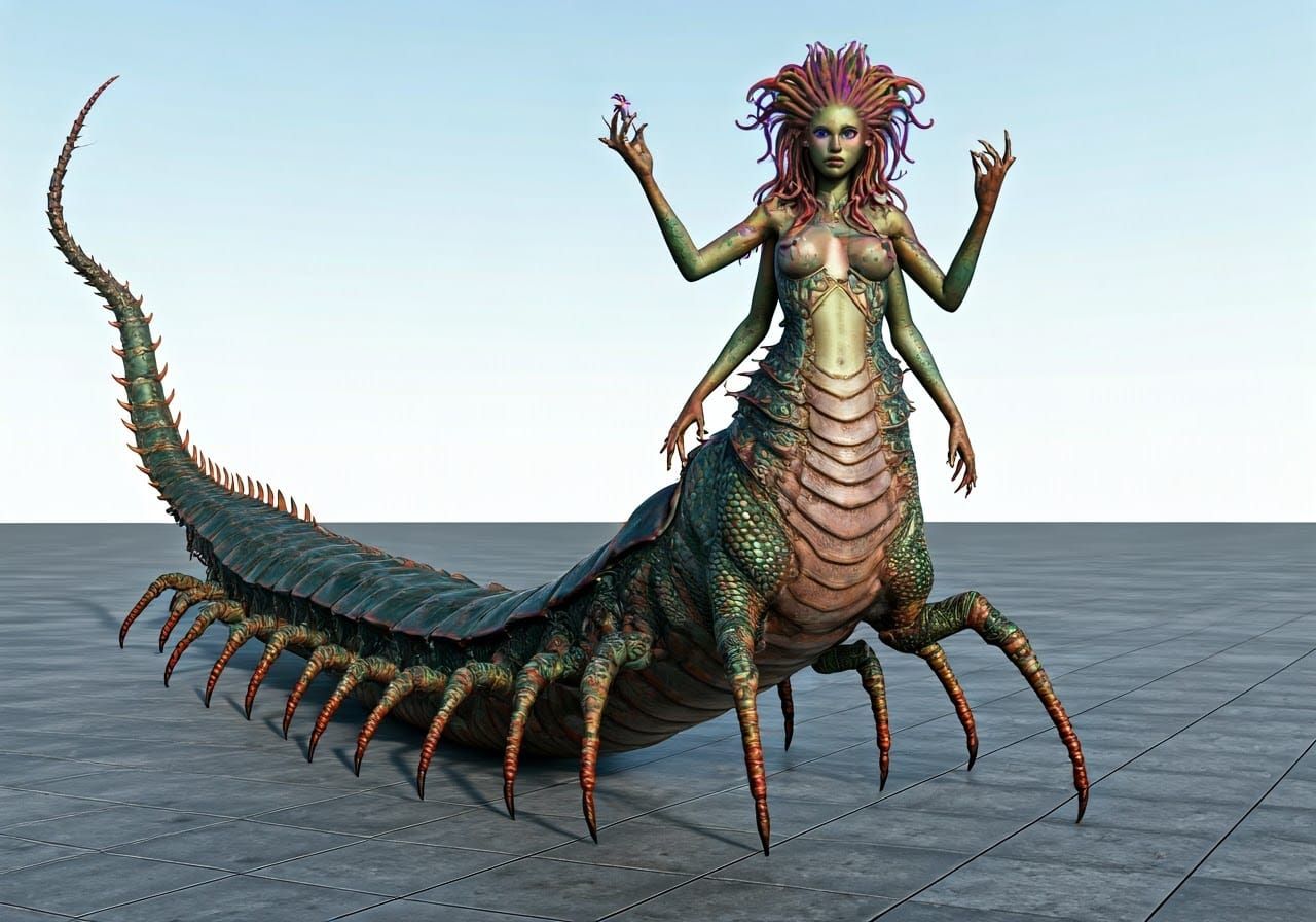 Celestial Centipede Maiden: Twisted Beauty in Iridescent Sca...