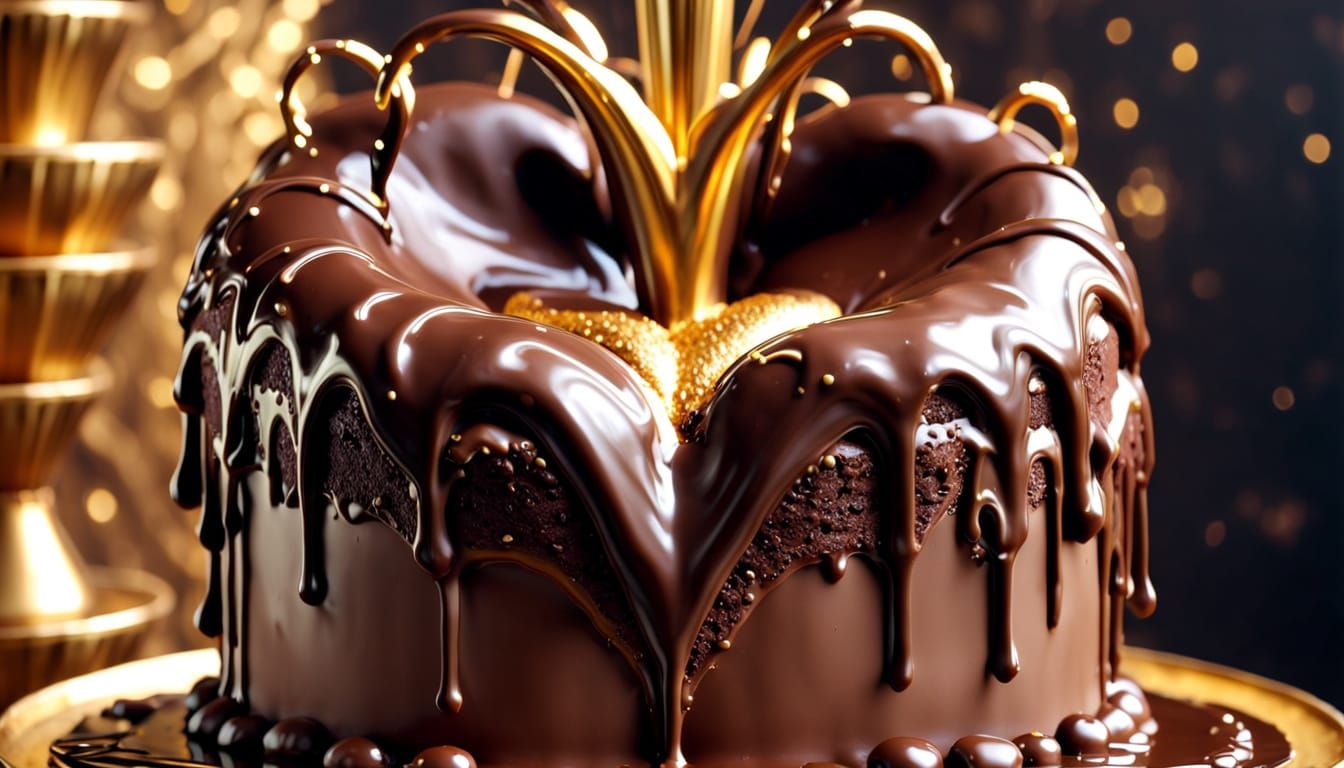 Decadent Art Deco Chocolate Cake and Fountain